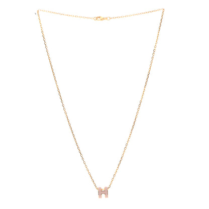 Hermes Lacquered Gold Mini Pop H Pendant Necklace Rose Dragee 3 of 7