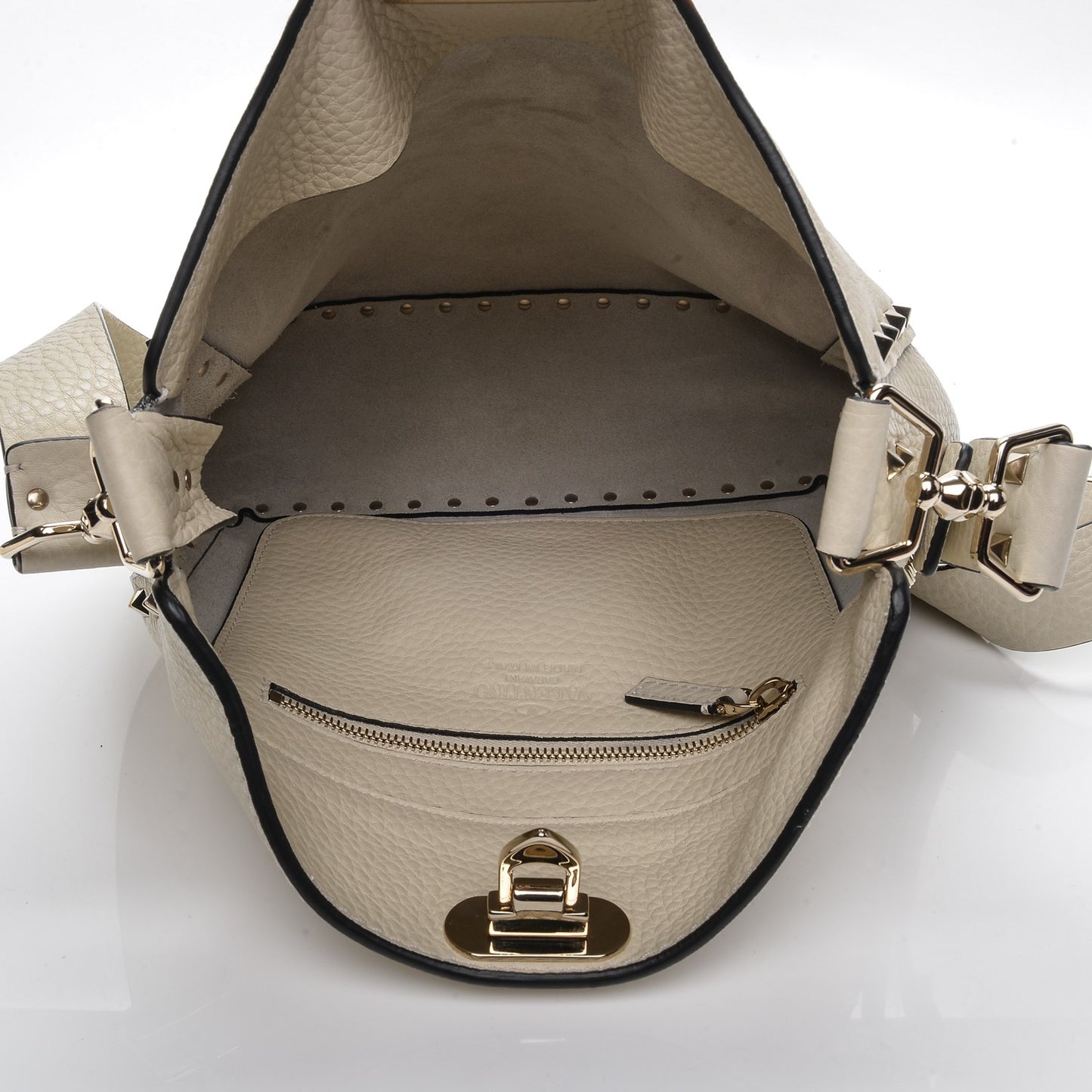 Pebbled Calfskin Small Rockstud Flip-Lock Messenger Bag Light Ivory