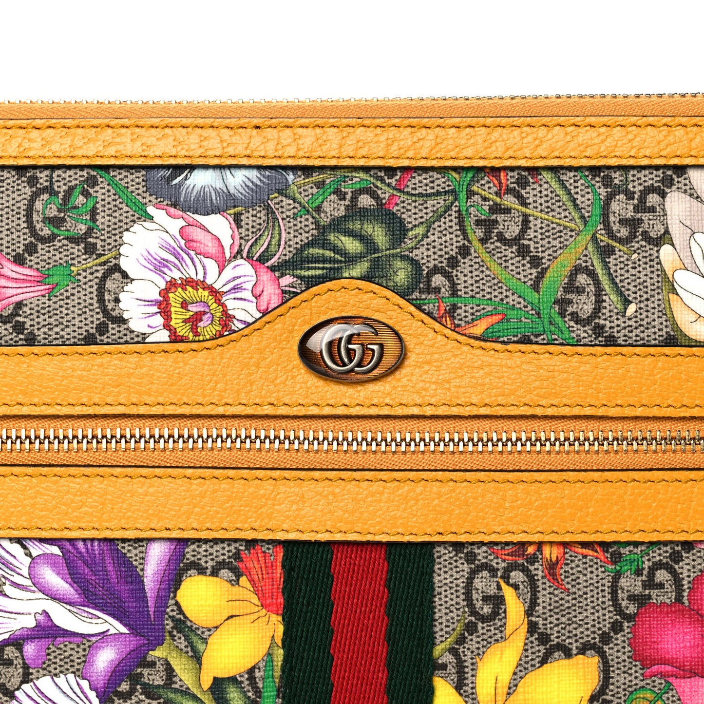 GG Supreme Monogram Flora Large Ophidia Pouch Clutch Beige Multicolor Crop