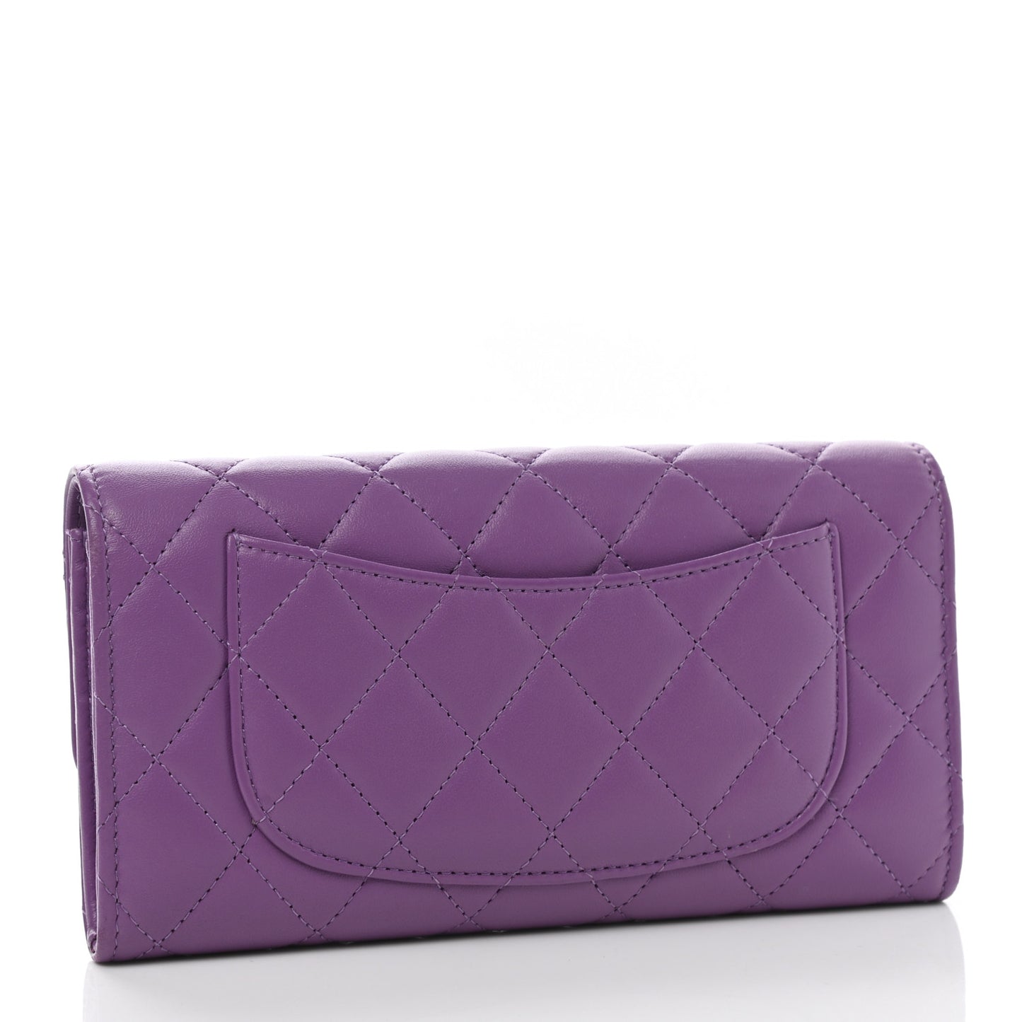 Lambskin Quilted Large Gusset Flap Wallet Purple