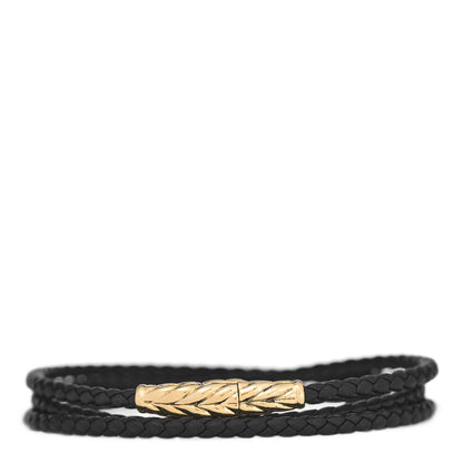 David Yurman 18K Yellow Gold Leather Chevron Triple-Wrap Bracelet Black 1 of 4