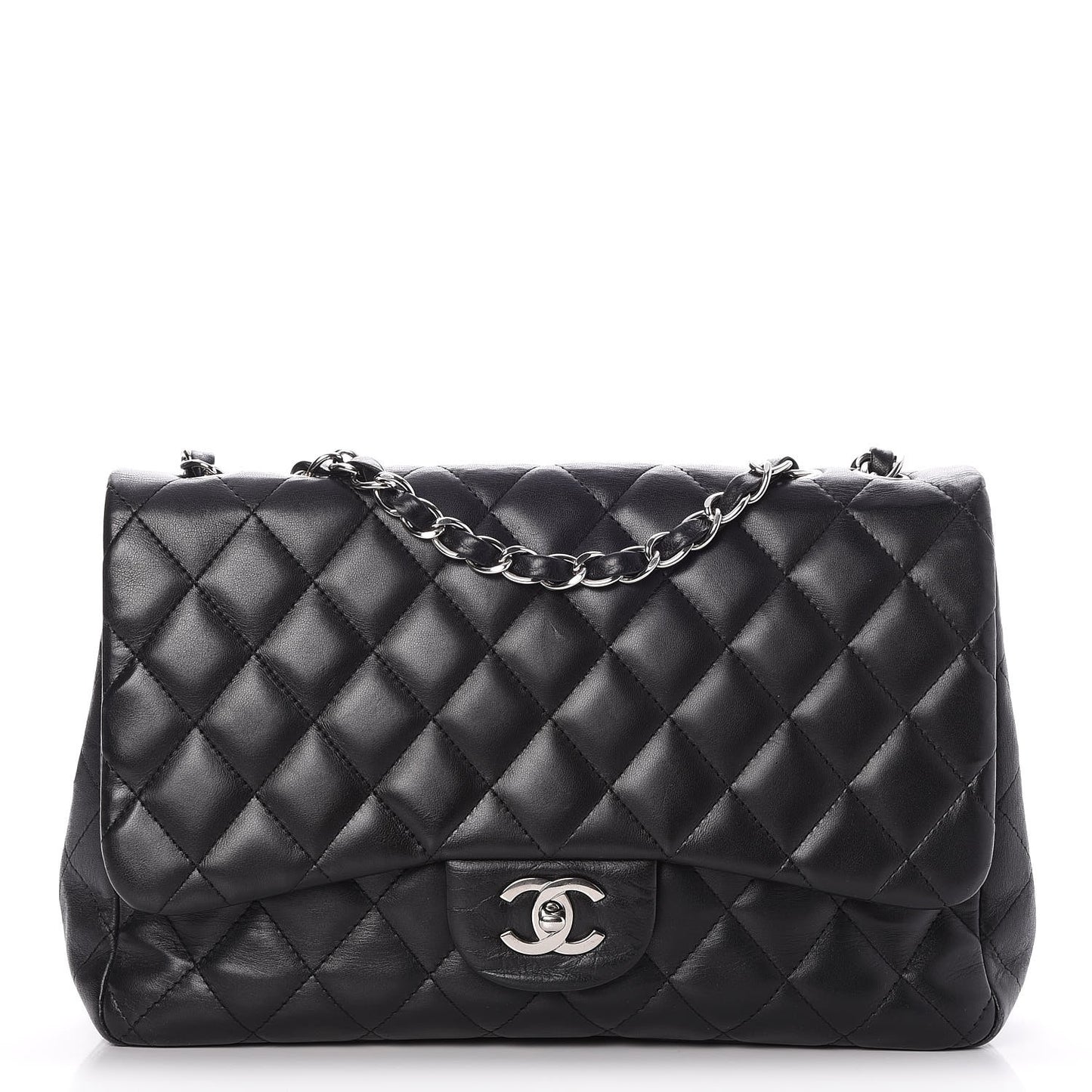 Lambskin Quilted Jumbo Single Flap Black