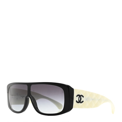 Chanel Lambskin Shield Quilted Sunglasses 71267 Black Grey 1 of 8