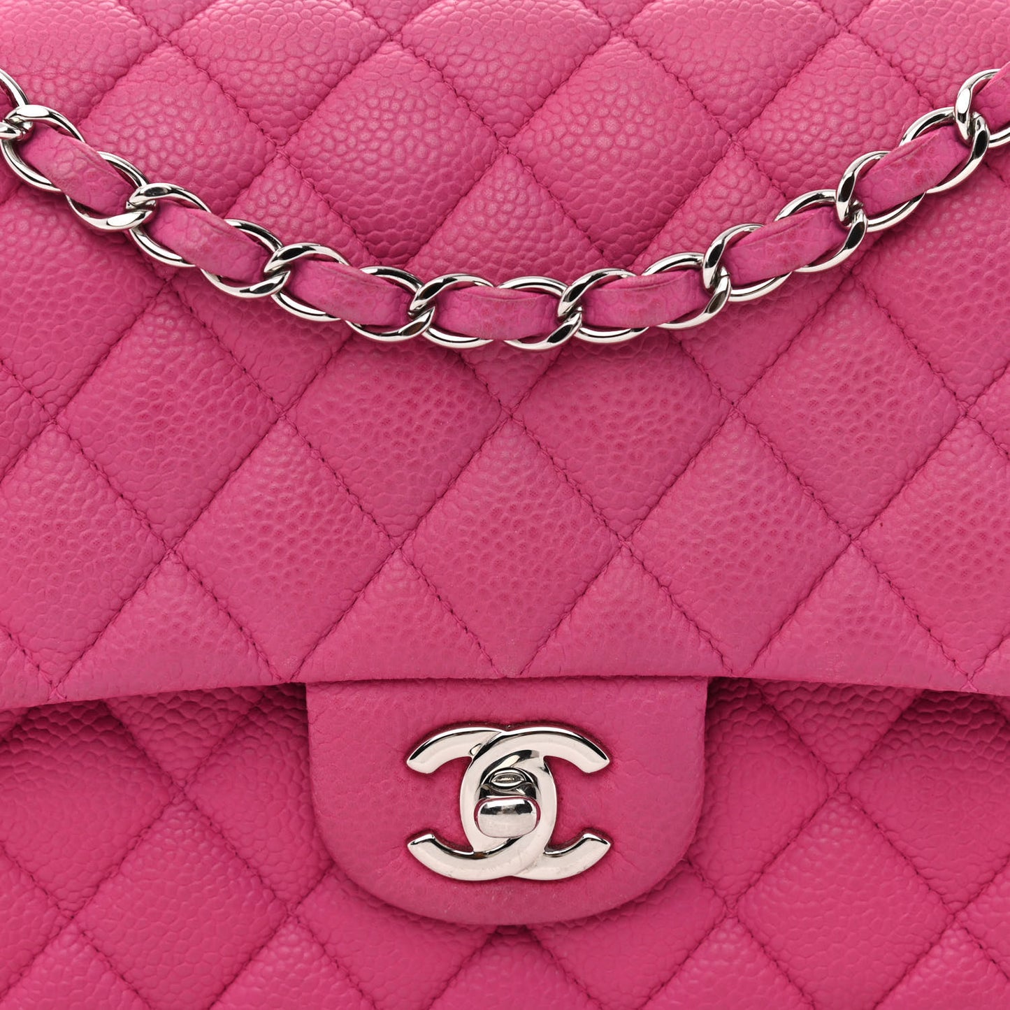 Iridescent Caviar Quilted Medium Double Flap Pink