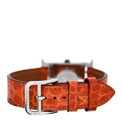Hermes Stainless Steel Alligator Diamond Mother of Pearl 21mm Heure H Hour Quartz Watch Orange 3 of 5