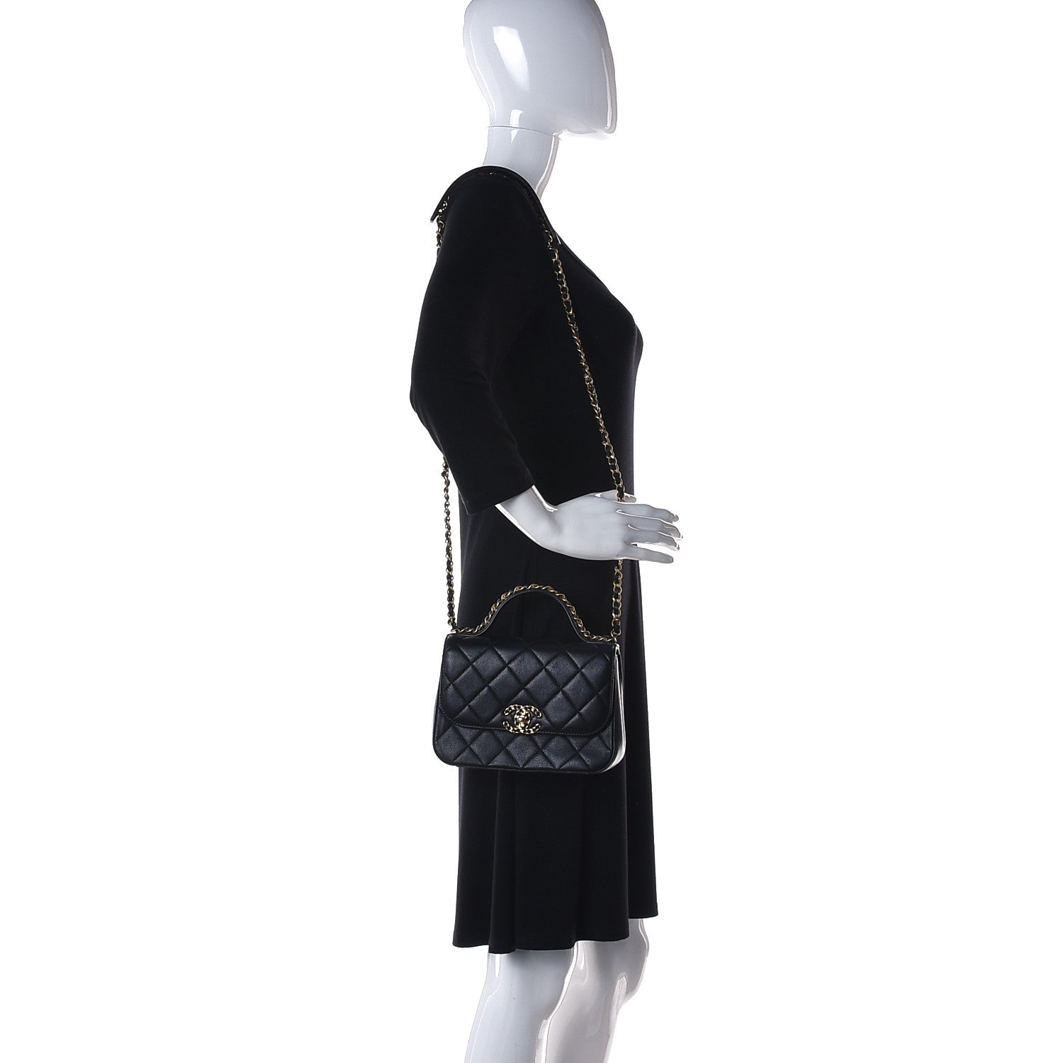 Chanel Lambskin Quilted Small Chain Infinity Top Handle Flap Black 2 of 9