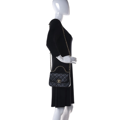 Chanel Lambskin Quilted Small Chain Infinity Top Handle Flap Black 2 of 9