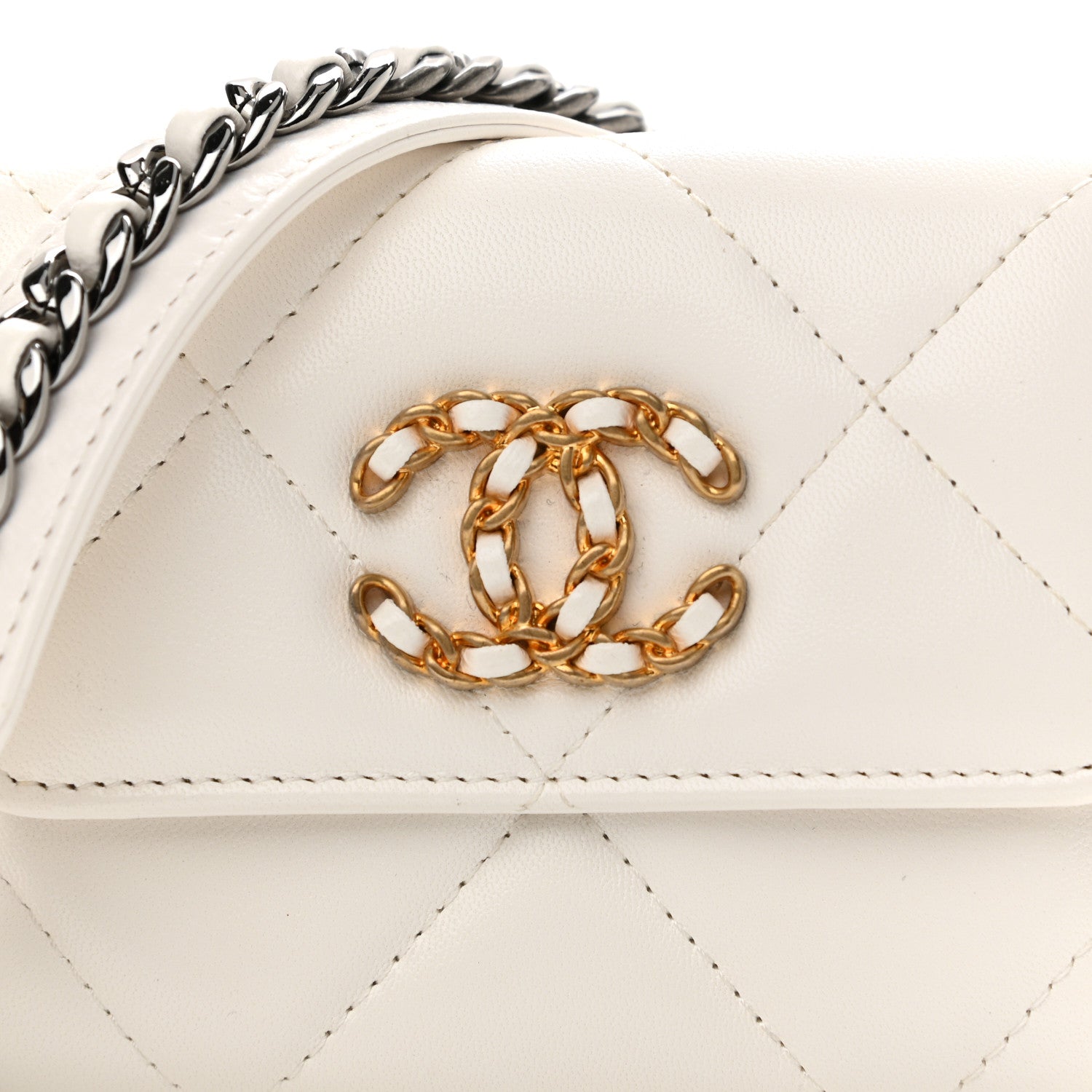 Chanel Lambskin Quilted Chanel 19 Flap Coin Purse With Chain White 9 of 12