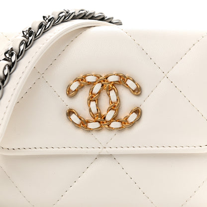 Chanel Lambskin Quilted Chanel 19 Flap Coin Purse With Chain White 9 of 12