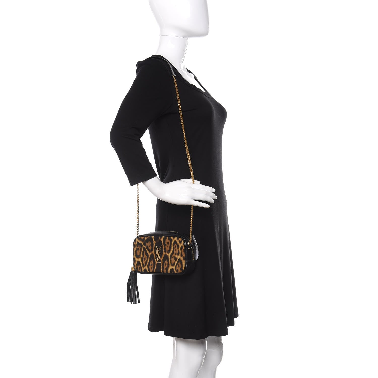 Saint Laurent Canvas Calfskin Leopard Print Monogram Mini Lou Camera Bag Brown 2 of 9