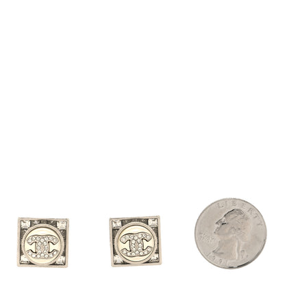 Chanel Pearl Crystal Metal CC Square Earrings Gold 2 of 4