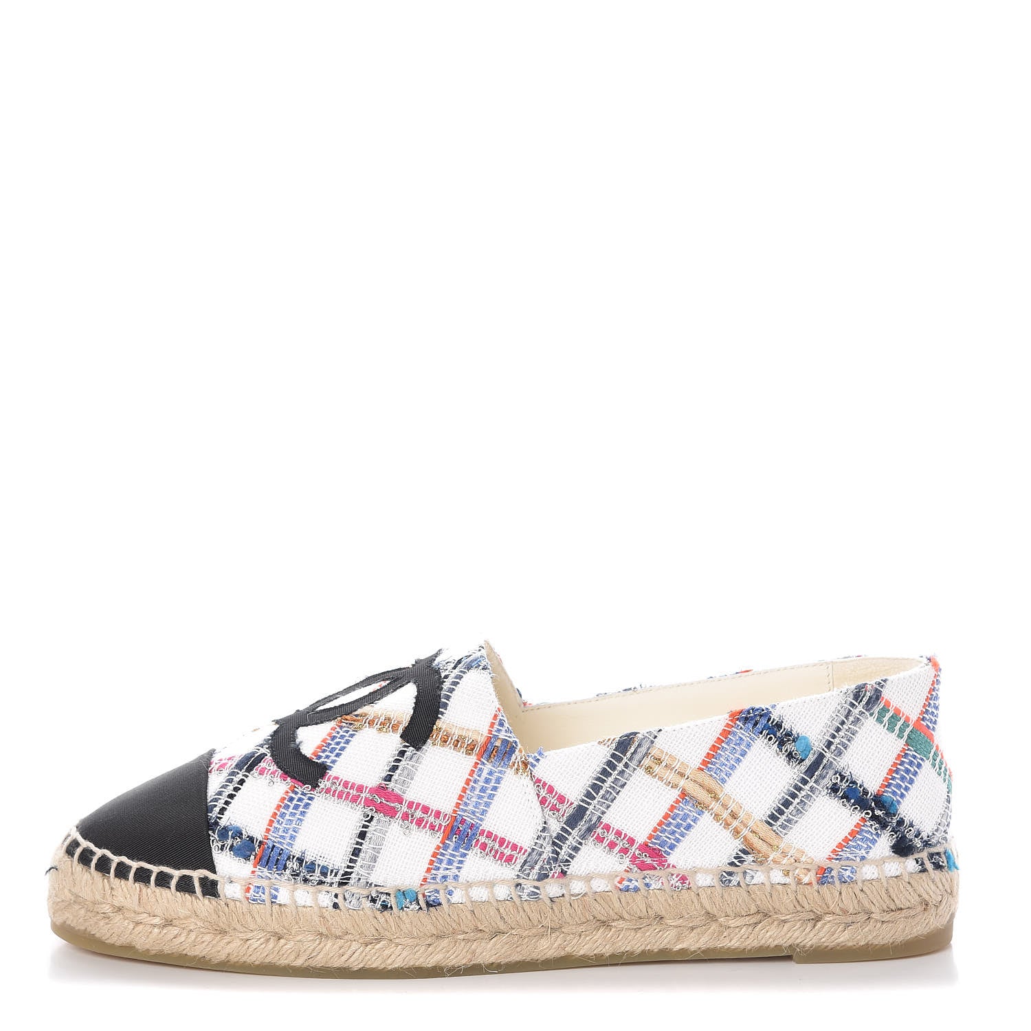 Chanel Tweed Grosgrain CC Espadrilles 41 White Blue Pink Green Black 1 of 8