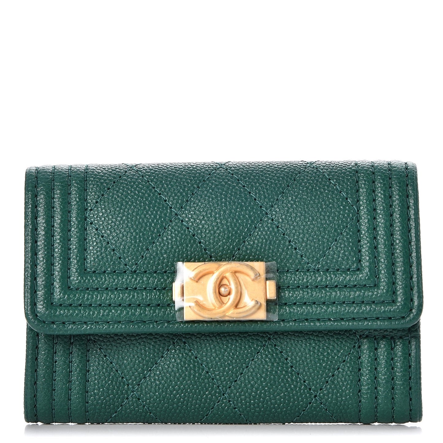 Caviar Quilted Boy Card Holder Wallet Green