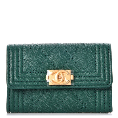 Chanel Caviar Quilted Boy Card Holder Wallet Green 1 of 8