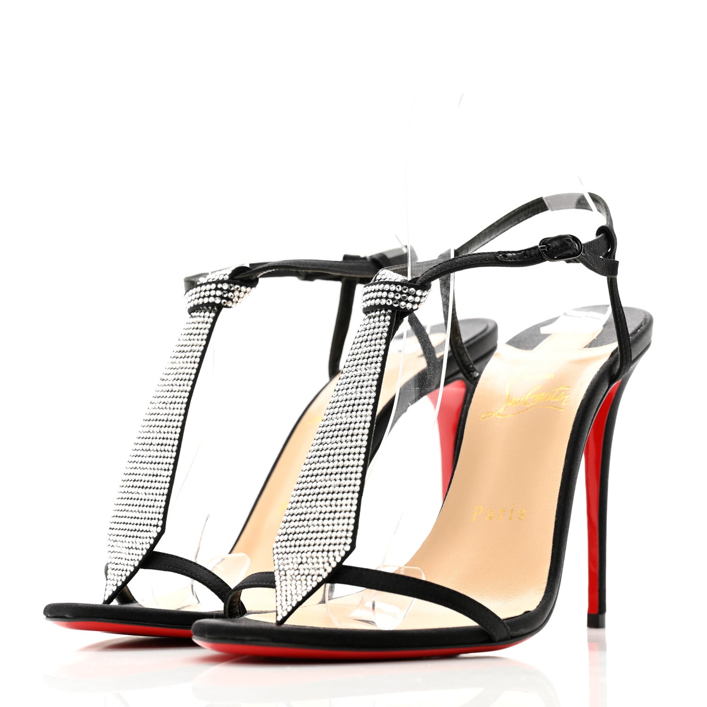 Satin Crepe Strass T Cab 100 T-Strap Sandals 39 Black