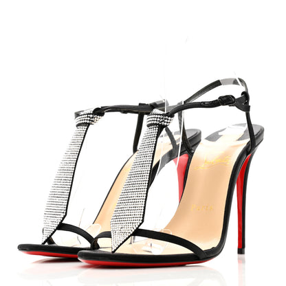 Christian Louboutin Satin Crepe Strass T Cab 100 T-Strap Sandals 39 Black 3 of 11