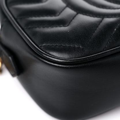 Gucci Calfskin Matelasse Mini GG Marmont Chain Shoulder Bag Black 10 of 13