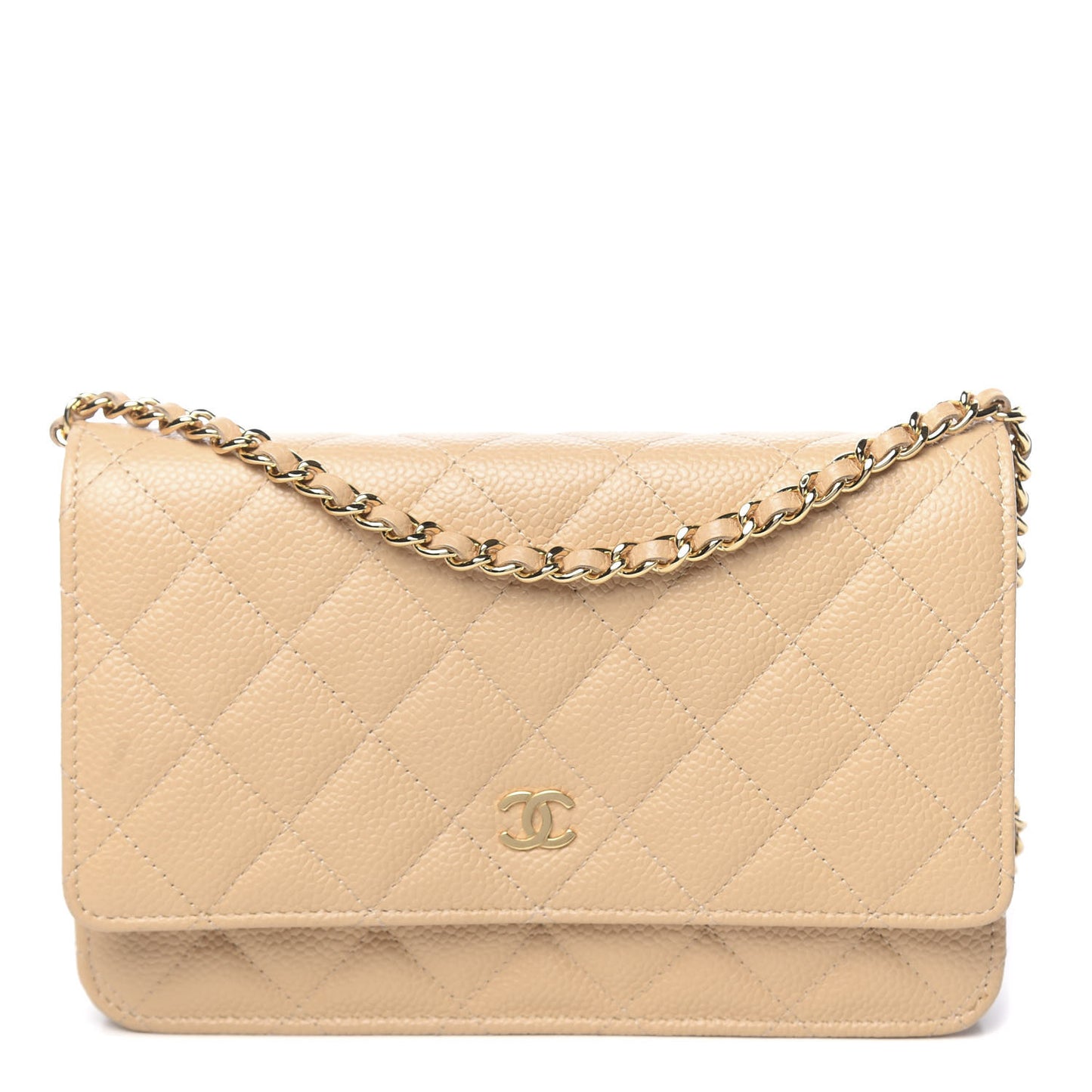 Caviar Quilted Wallet On Chain WOC Beige