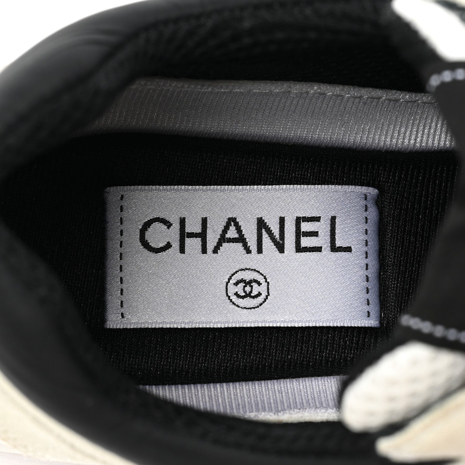 Chanel Mesh Suede Calfskin Grained Calfskin Womens CC Sneakers 36.5 White Black 7 of 9