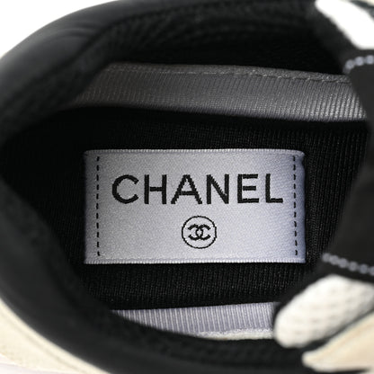 Chanel Mesh Suede Calfskin Grained Calfskin Womens CC Sneakers 36.5 White Black 7 of 9