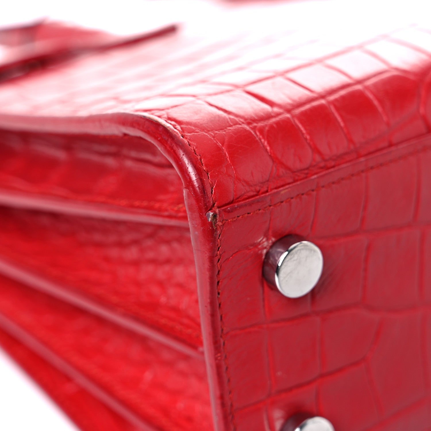 Saint Laurent Calfskin Crocodile Embossed Nano Sac De Jour Red 9 of 17