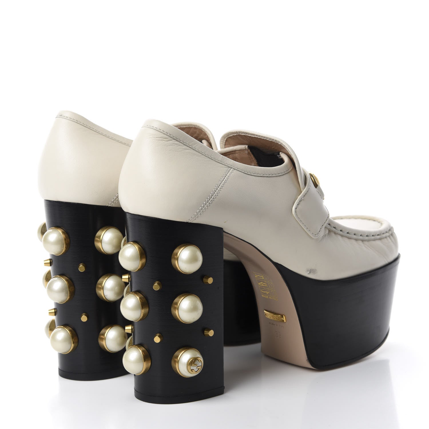 Gucci Malaga Kid Pearl Studded Vegas Platform Loafers 39 Mystic White 4 of 11