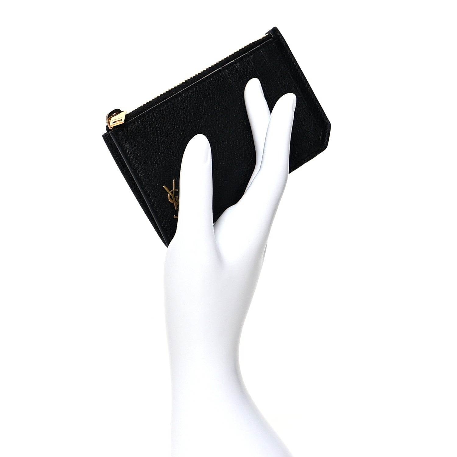 Saint Laurent Grained Calfskin Monogram 5 Fragments Zip Pouch Card Holder Black 2 of 7