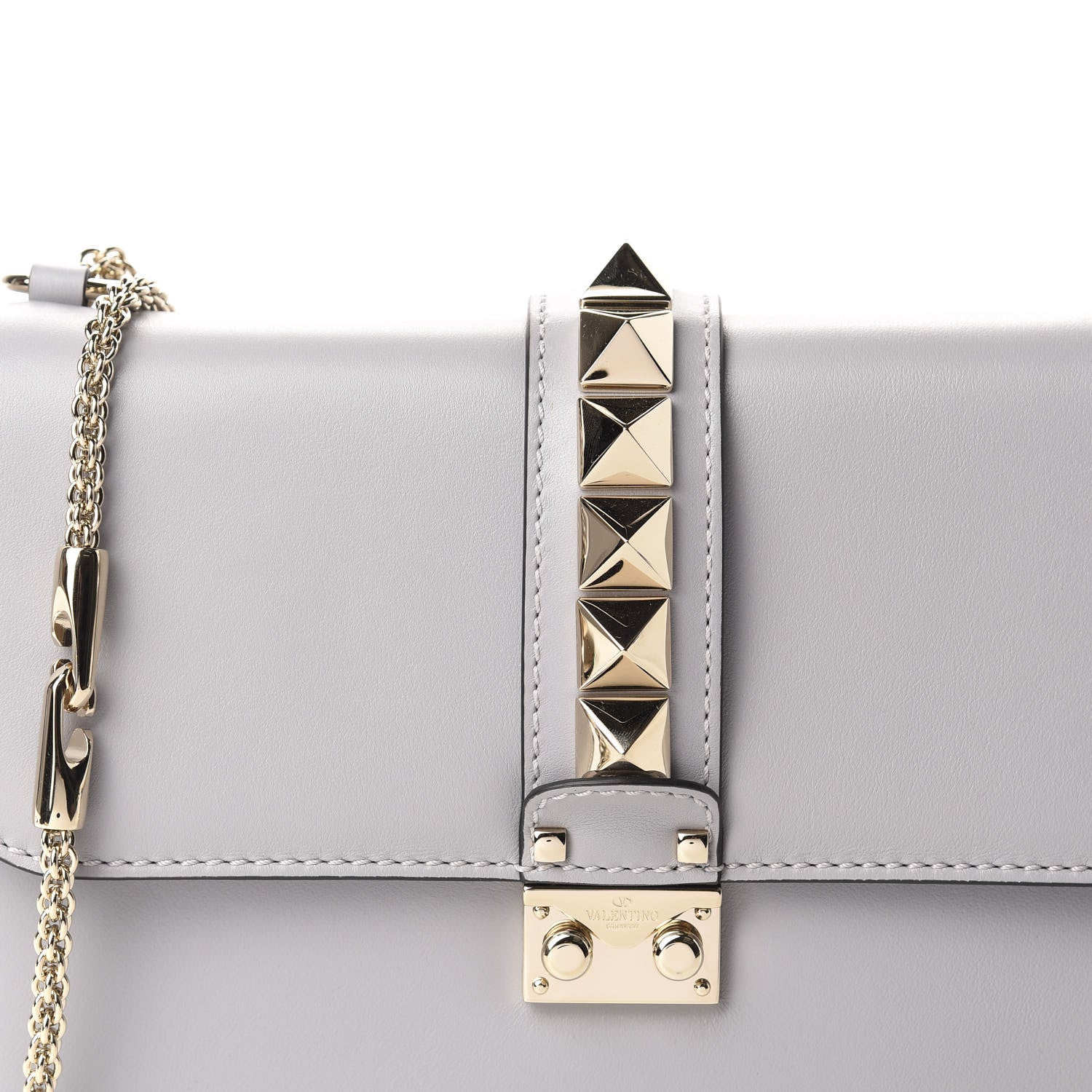 Valentino Garavani Vitello Medium Glam Lock Rockstud Flap Pastel Grey 9 of 9