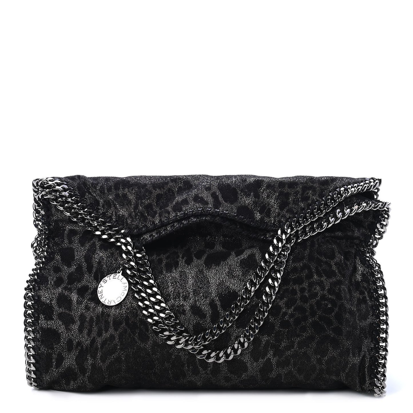 Shaggy Deer Leopard Print Falabella Fold Over Tote Grey