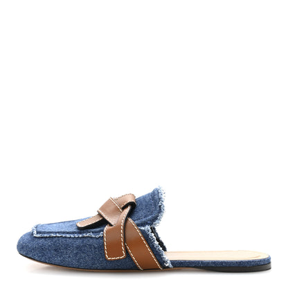 Loewe Washed Denim Calfskin Gate Mule Sandals 38 Blue Tan 1 of 9