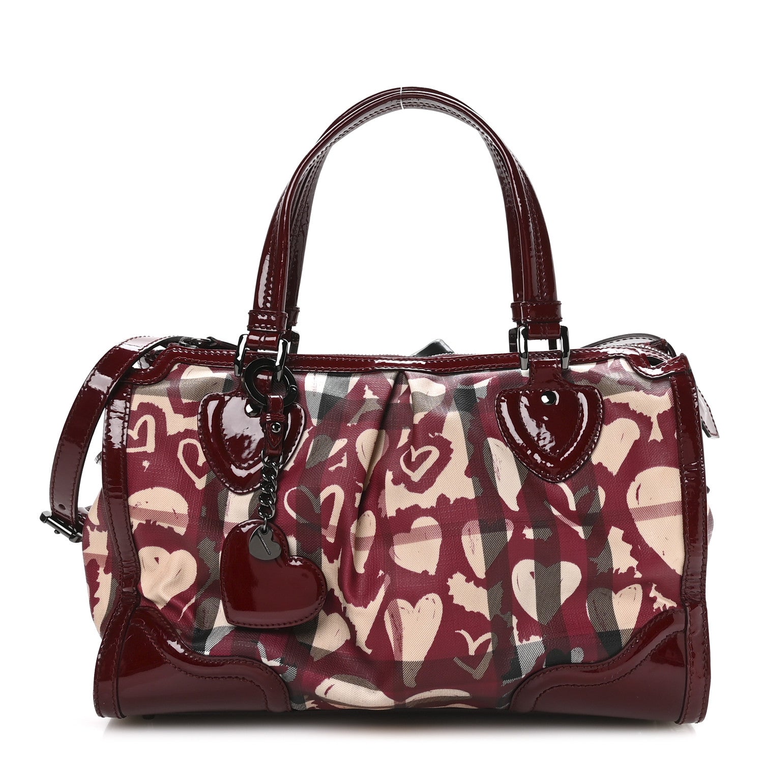Burberry Nova Check Heart Print Pilgrim Satchel Berry 1 of 11