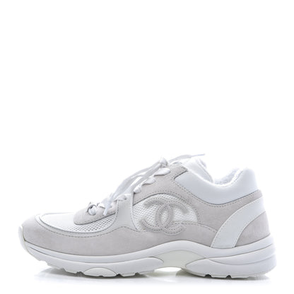 Chanel Suede Calfskin Fabric CC Sneakers 39 White 1 of 8