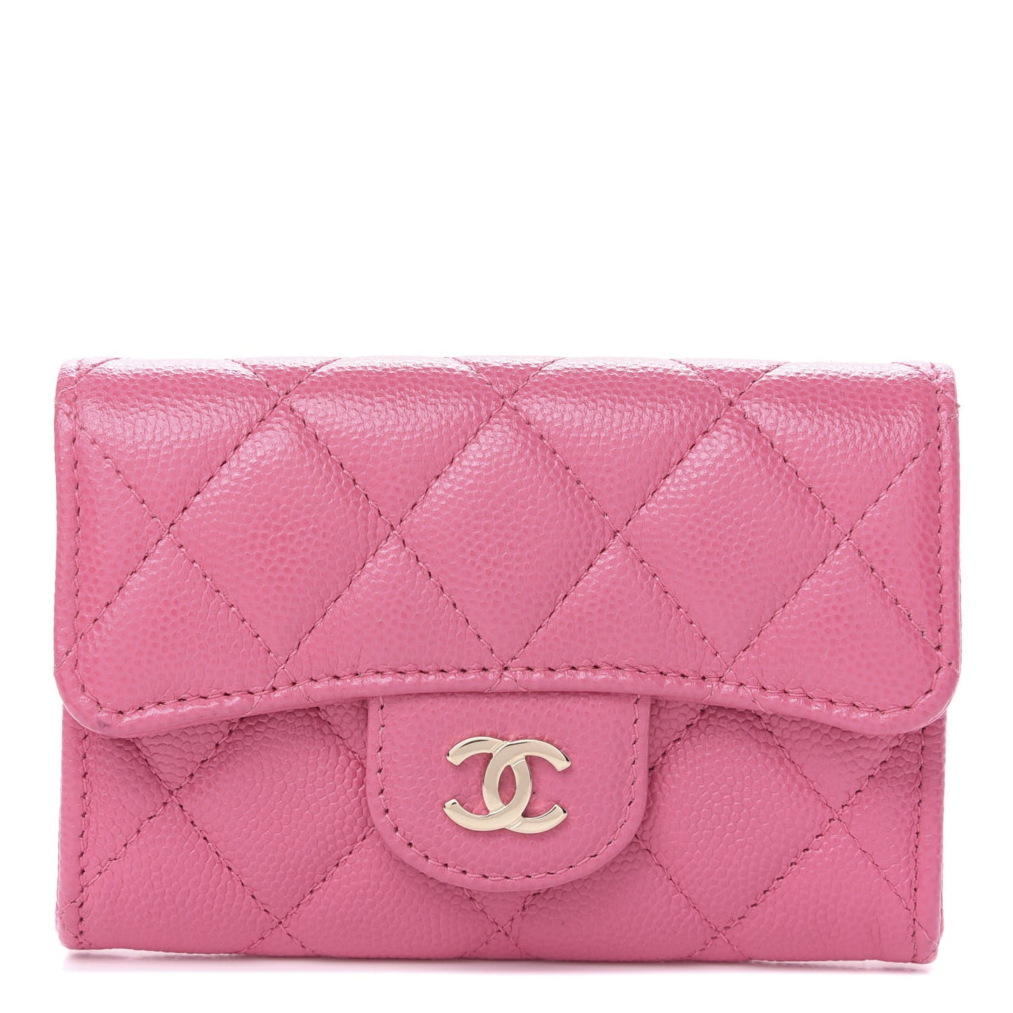 Caviar Quilted Flap Card Holder Wallet Pink