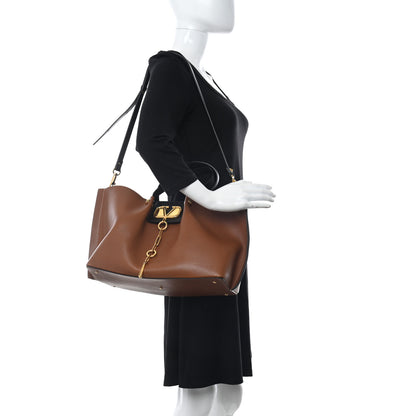 Valentino Garavani Grainy Calfskin Medium VLogo Escape Shopper Brown Black 2 of 15