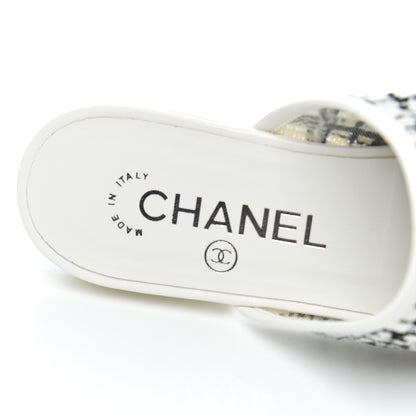 Chanel Tweed Lambskin CC Flat Mules 35.5 White Black 7 of 9