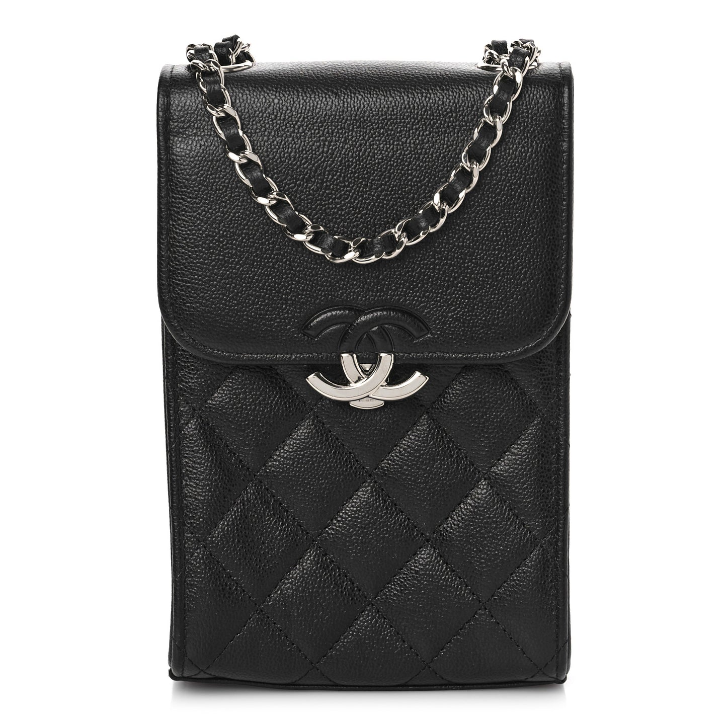 Grained Calfskin Quilted CC Box Clutch With Chain Black