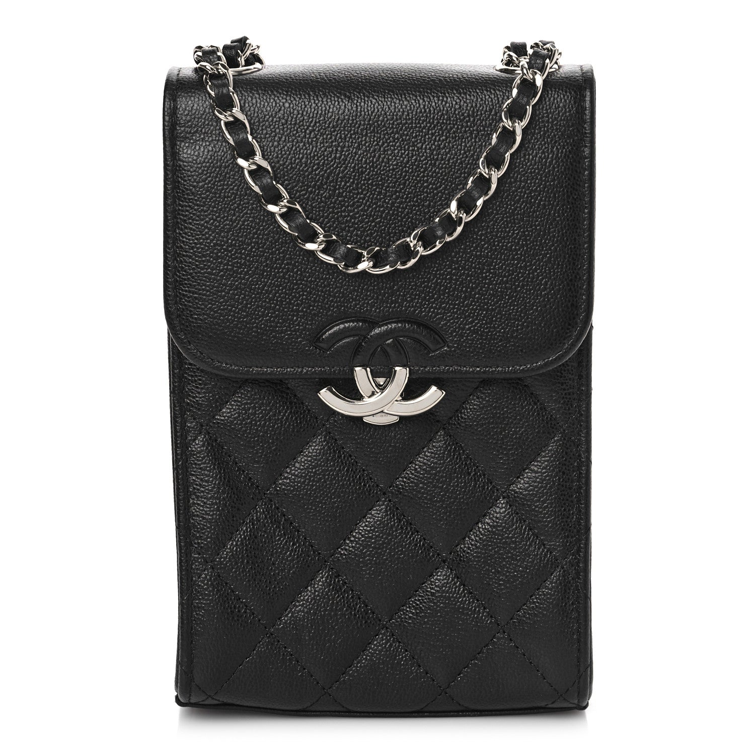 Chanel Grained Calfskin Quilted CC Box Clutch With Chain Black 1 of 9