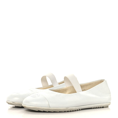 Chanel Lambskin Cap Toe CC Mary Jane Flats 37 White 4 of 10