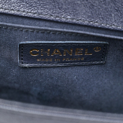Chanel Caviar Chevron Quilted Medium Boy Flap Dark Navy Blue 6 of 10