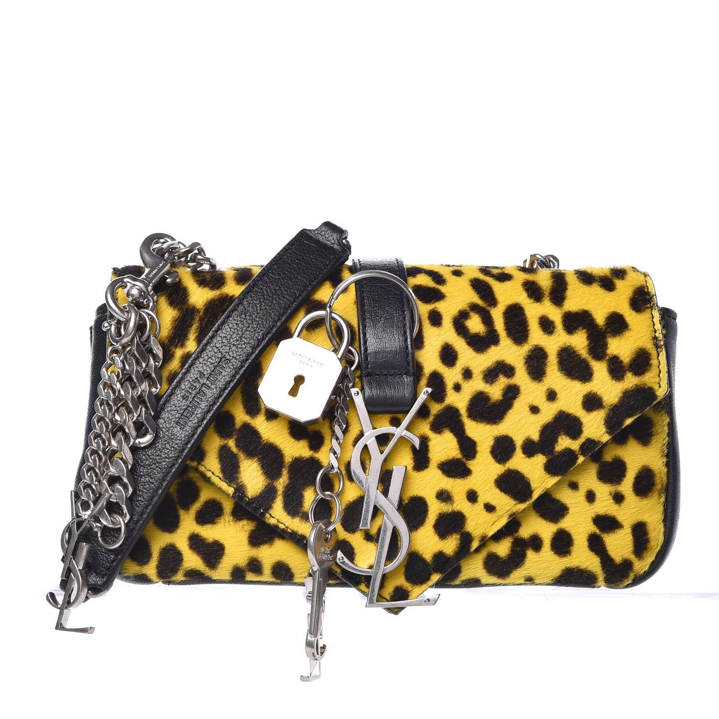 Pony Hair Calfskin Monogram Leopard Print Baby Punk Chain Bag Yellow