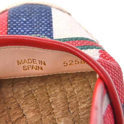 Gucci Canvas Sylvie Stripe Logo Womens Espadrilles 37 Mystic White Hibiscus Red Maritime 11 of 17