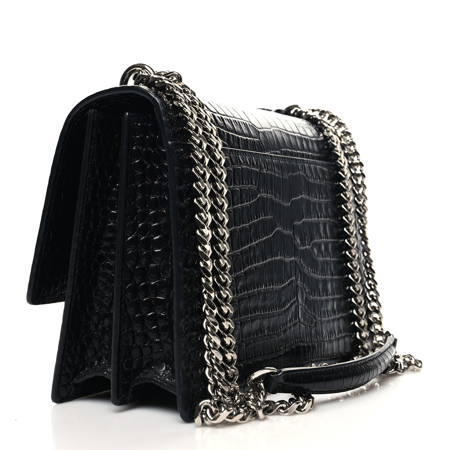 Calfskin Crocodile Embossed Medium Monogram Sunset Black