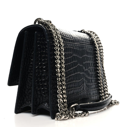 Saint Laurent Calfskin Crocodile Embossed Medium Monogram Sunset Black 3 of 11