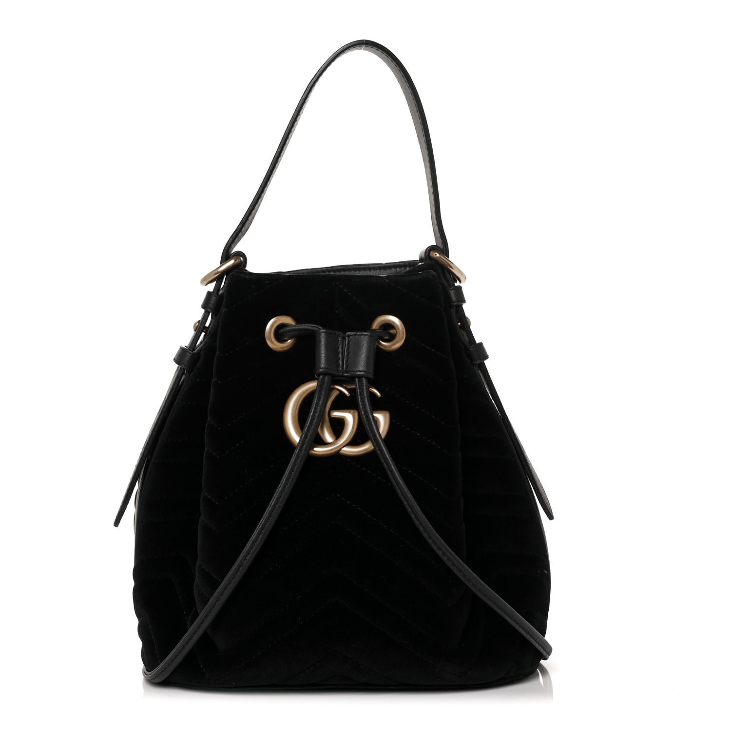product image of GUCCI Velvet Matelasse GG Marmont Bucket Bag Black FASHIONPHILE