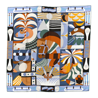 Hermes Silk Gavroche Parade En Fanfare Scarf 90 Glycine Vert Cypres Caramel 1 of 5