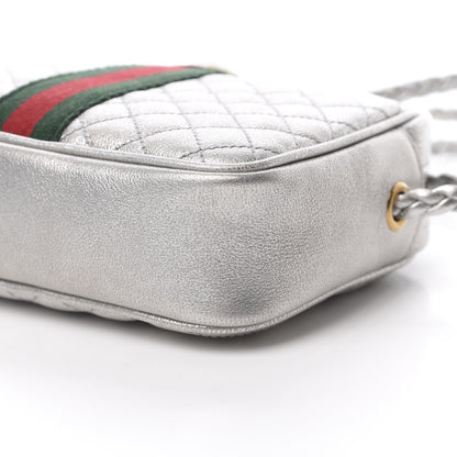Gucci Laminated Nappa Web Trapuntata Mini GG Shoulder Bag Argento 10 of 11