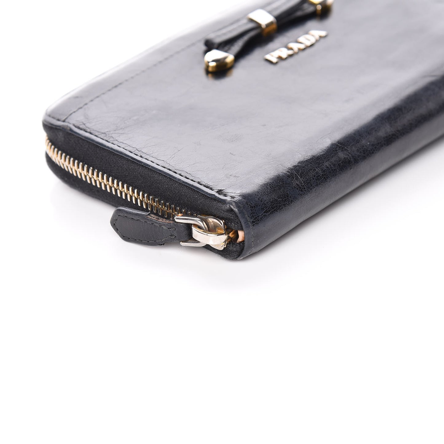 Vitello Shine Bow Zip Around Wallet Black