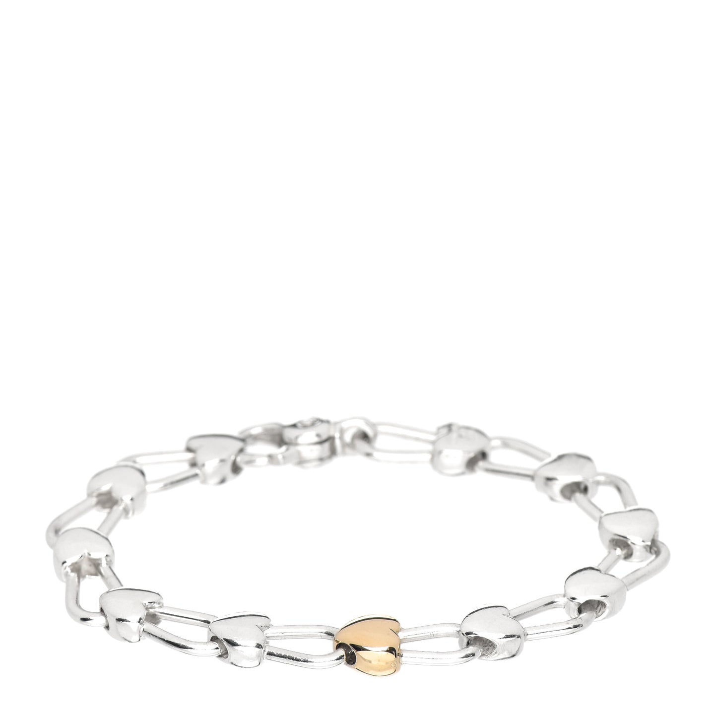 Sterling Silver 18K Yellow Gold Heart Padlock Links Bracelet