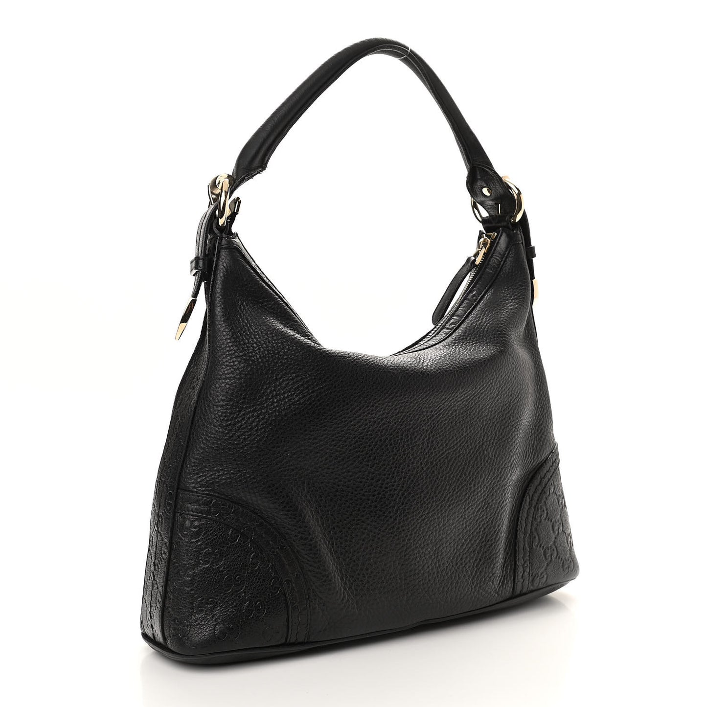 Pebbled Calfskin Guccissima Trim Medium Signoria Hobo Black