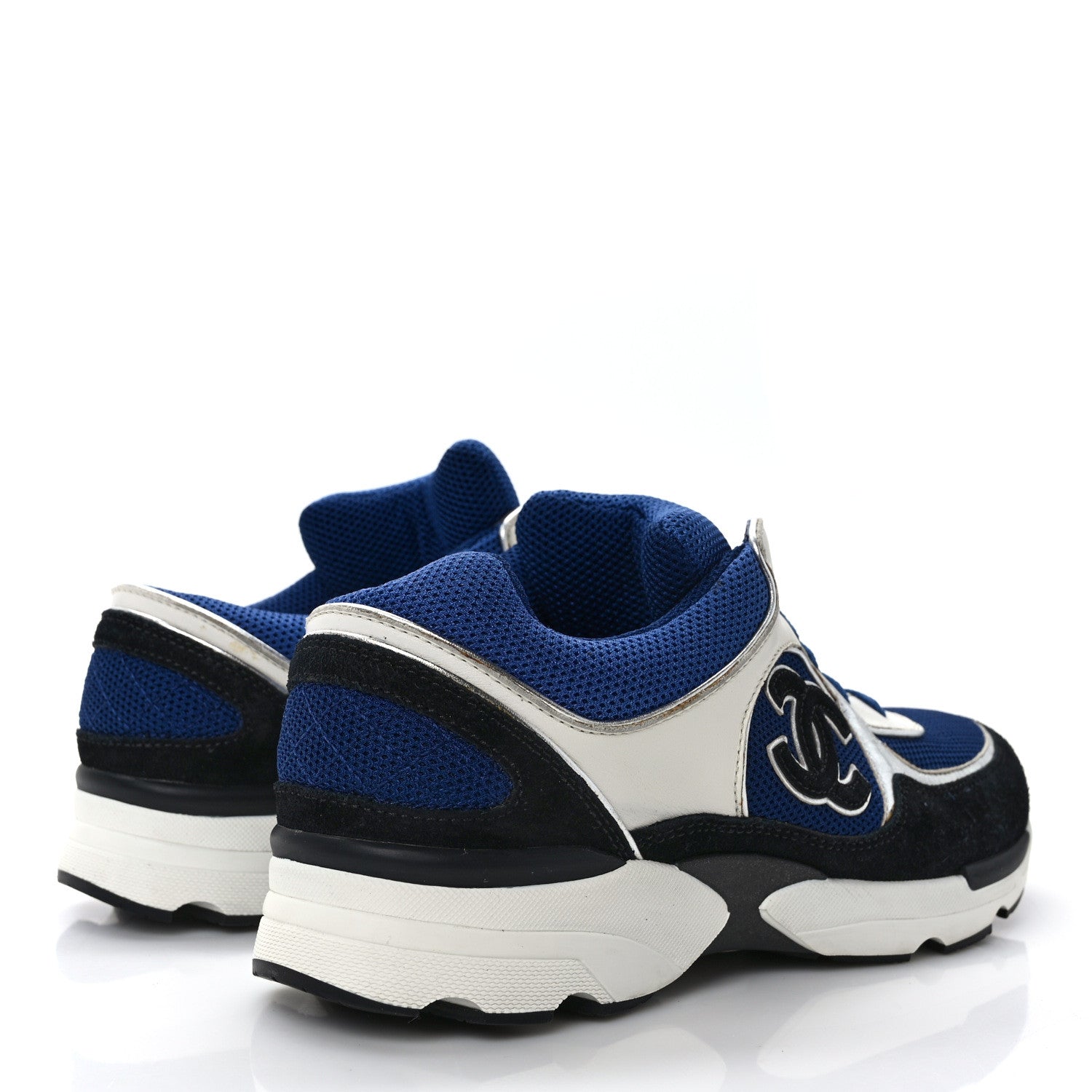 Chanel Mesh Suede Calfskin Womens CC Sneakers 36 Dark 36 Blue Black White 4 of 8